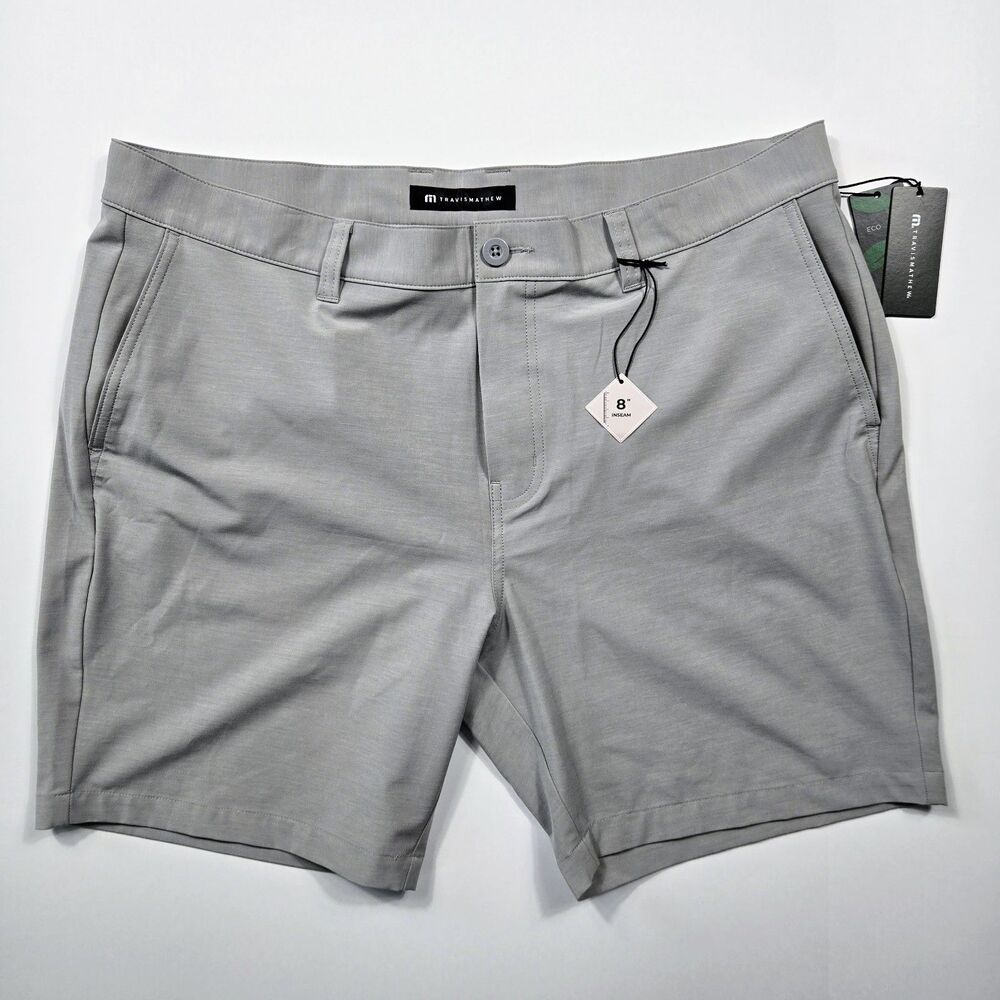 NWT Travis Mathew Men’s 40 Heather Sleet Tech Chino Shorts 8” Inseam Golf